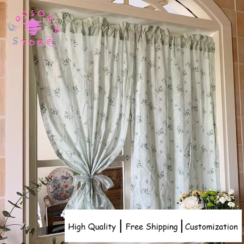 

Sample Custom Korean Pastoral Floral Curtains for Living Room Semi Blind Light Transparent Blackout Balcony Partition Thermal