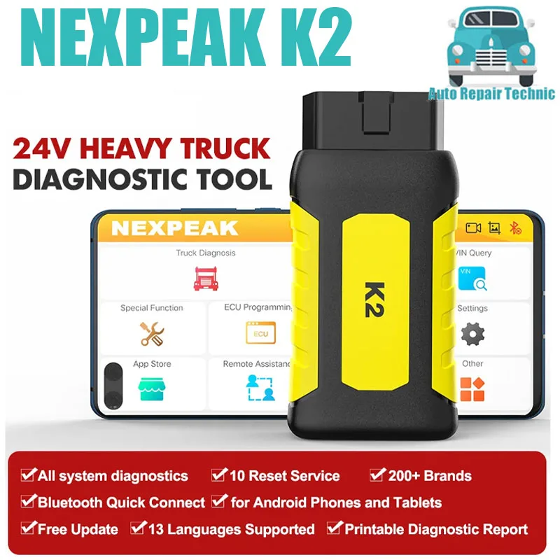 

NEXPEAK K2 Heavy Truck Diagnostic Scanner Tool OBD2 VCI Full System Diagnostic Device For Truck Tractor DPF Cluster Calibration