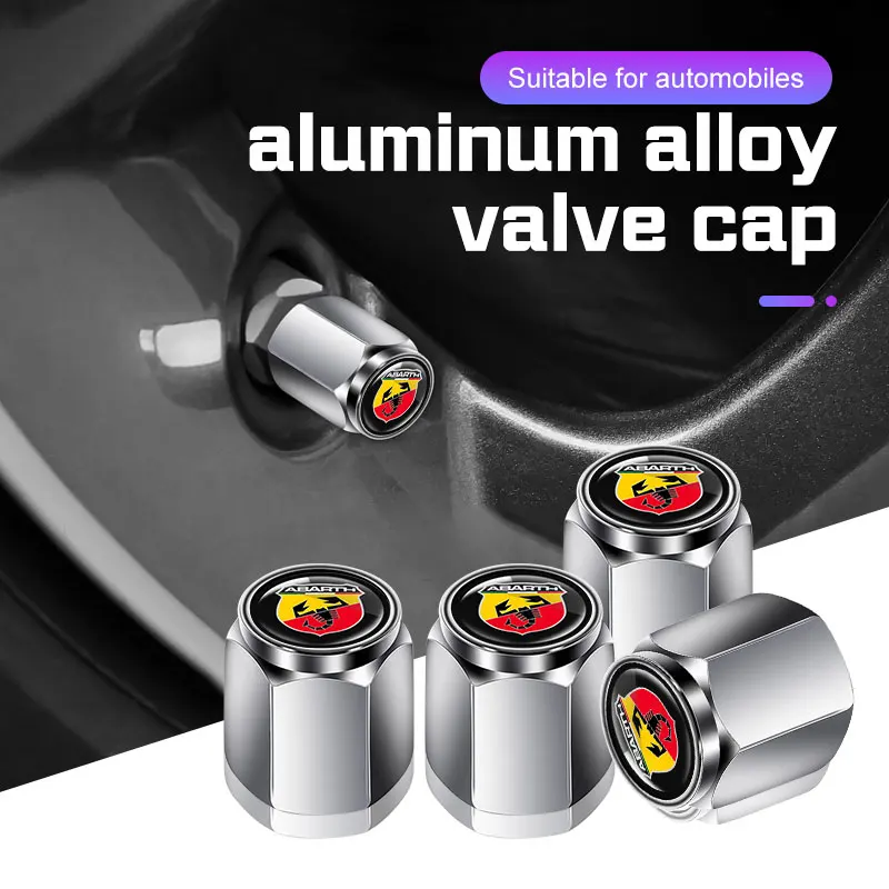 For Abarth Aluminum Wheel Tire Valve Caps Dust Stem Cover Accessories Fiat Argo Croma Albea Tipo Palio Viaggio 500 Punto Sticker