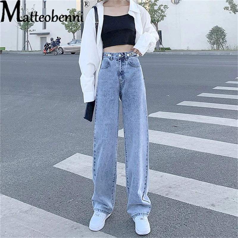 

Wide Leg Pant Women Jeans Autumn Winter High Waist Slouchy Blue Straight Leg Denim Trouser Fall 2021 Casual High Street Clothes