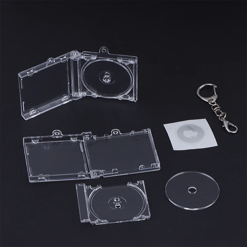 Hot Sale Mini CD Keychain Album Cases Plastic Clear DVD Cover Bulk Jewel Keyring Music Blank Compact Disc Holder