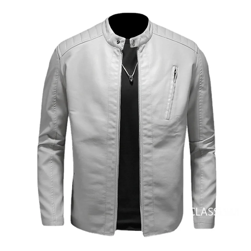 

Men White Locomotive Leather Jackets Moto Biker Pu Leather Coats High Quality Male Spring Autumn Slim Leather Jackets Size 5XL