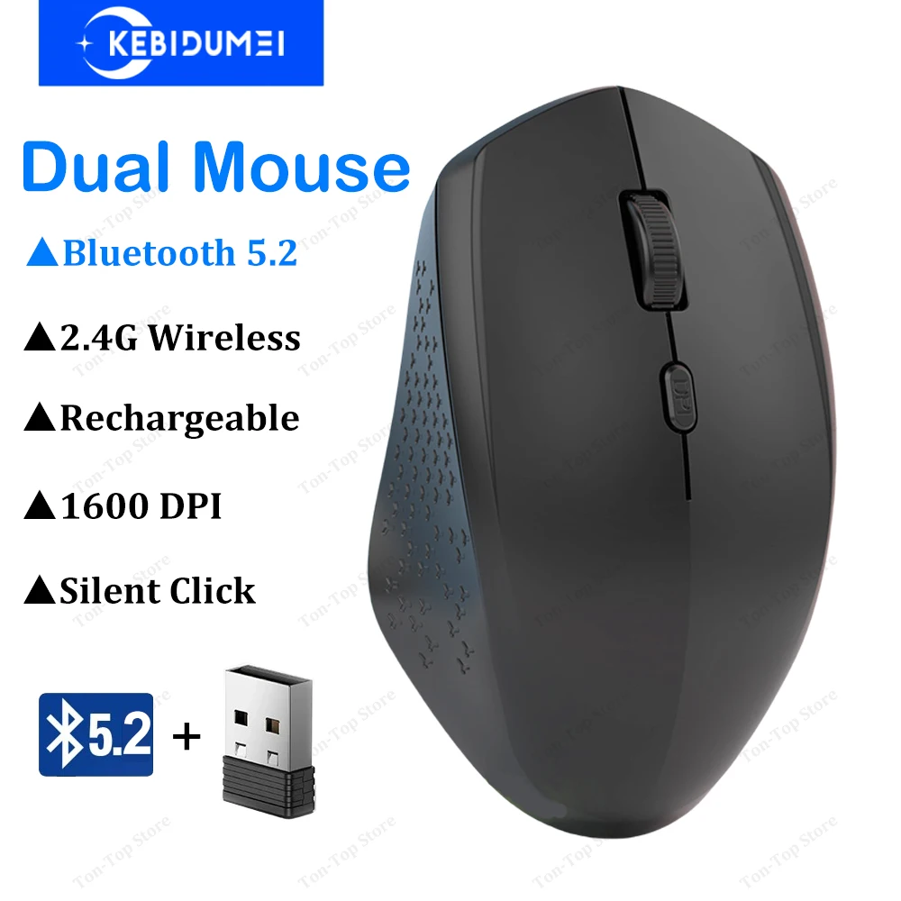 듀얼 모드 Bluetooth 5.2 마우스 2.4G 무선 마우스 자동 마우스 충전식 마우스 PC 노트북 Win Mac OS 용 1600 인치 당 점 게임용 마우스