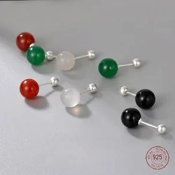 925 Sterling Silver Geometry Circle Agate Stud Earrings for Women Simplicity Screw Piercing Earring Fashion Jewelry