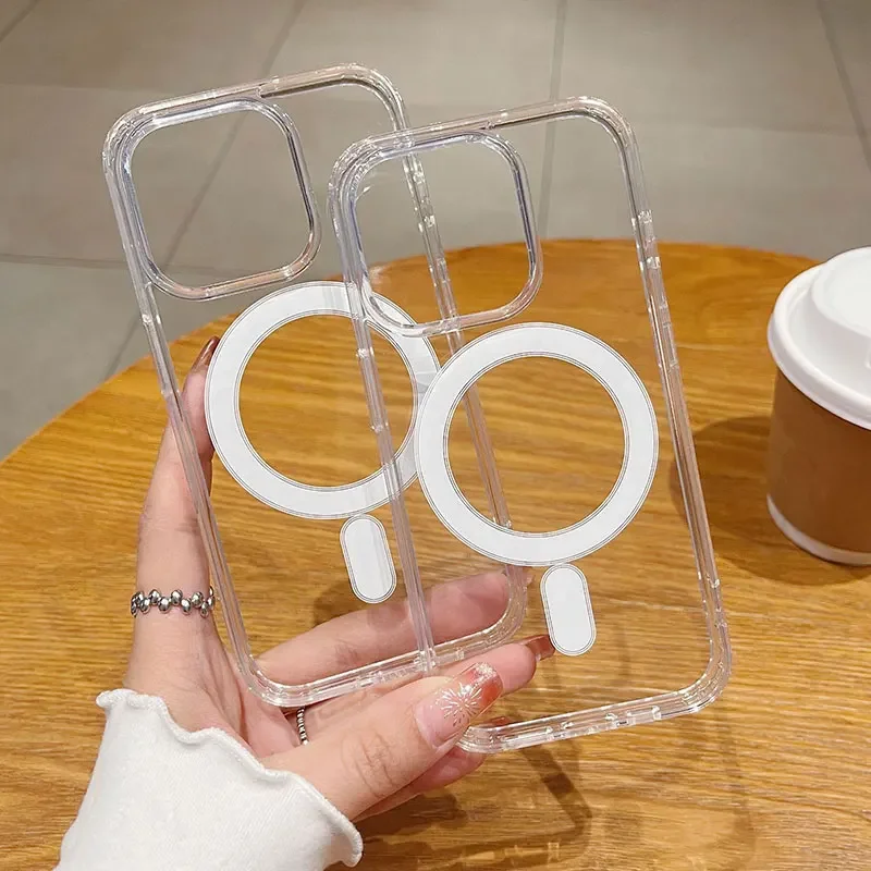 Funda magnética de lujo con carga inalámbrica para iPhone 17 16 15 14 13 12 11 Pro XR XS Max Plus Mini, transparente 3