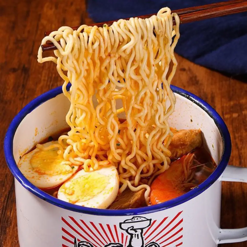 1970s Retro Style 1300ml Enamel Instant Noodle Bowl Handle with Lid Ramen Bowl Thickened Large Size Lunch Box Soup