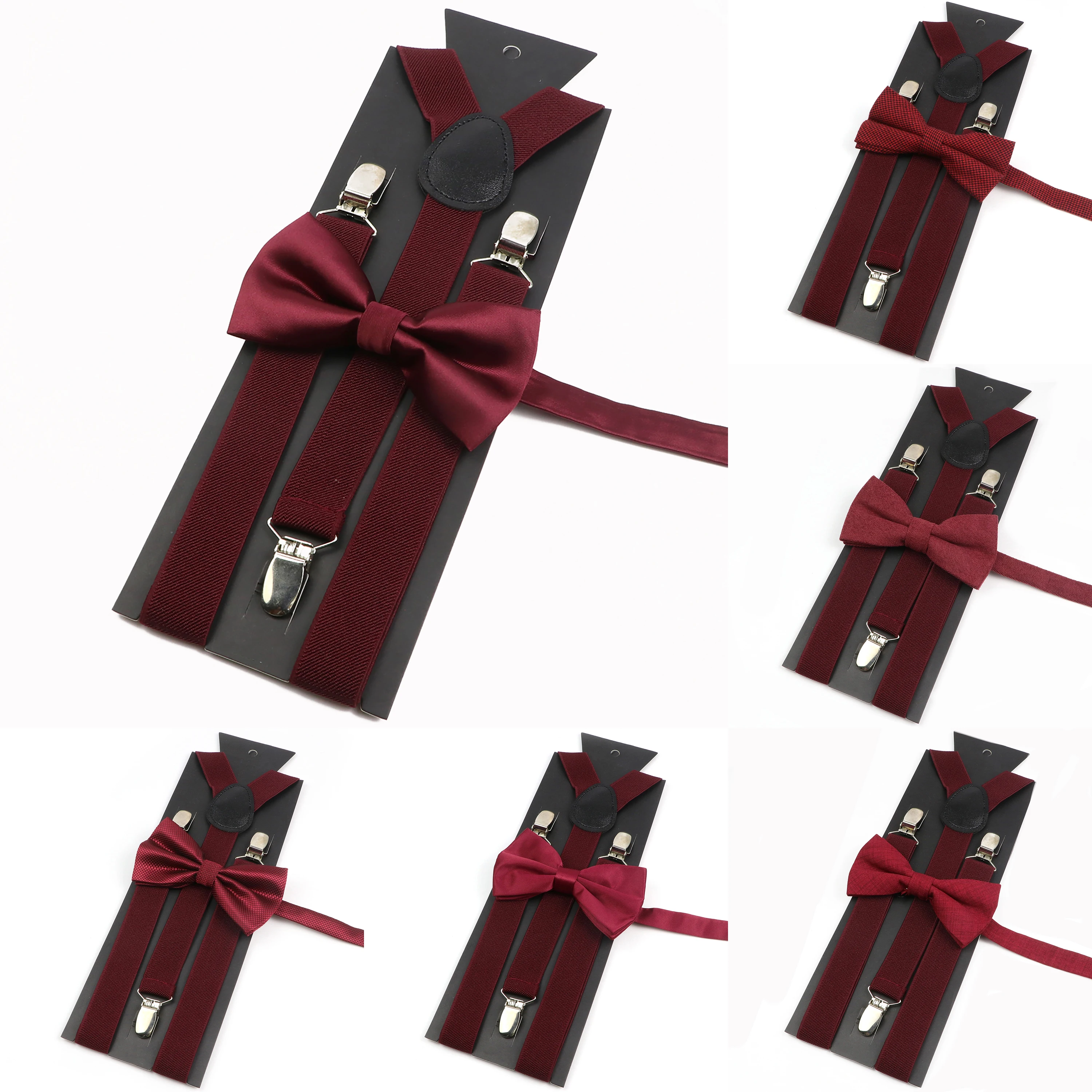 Men Kids Wine Red Purple Suspender Bowtie Set Elastic Adjustable Y-Back Braces Straps Daily Wear Father-Child Braces Accessory