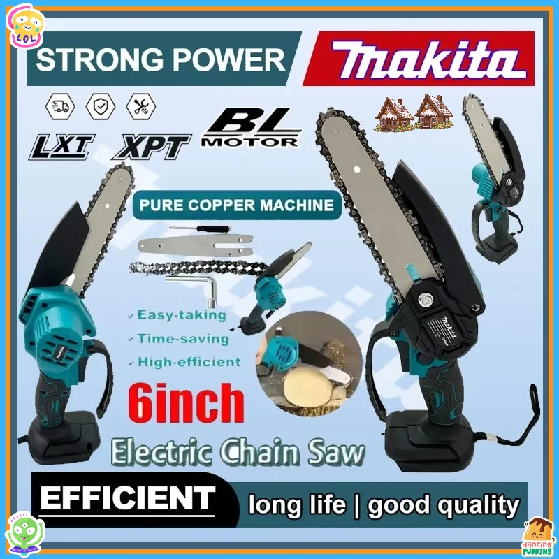 

Электрическая цепная пила Makita 6 дюймов 18В, ручная портативная пила для распиловки древесины, садовый инструмент для обрезки деревьев
