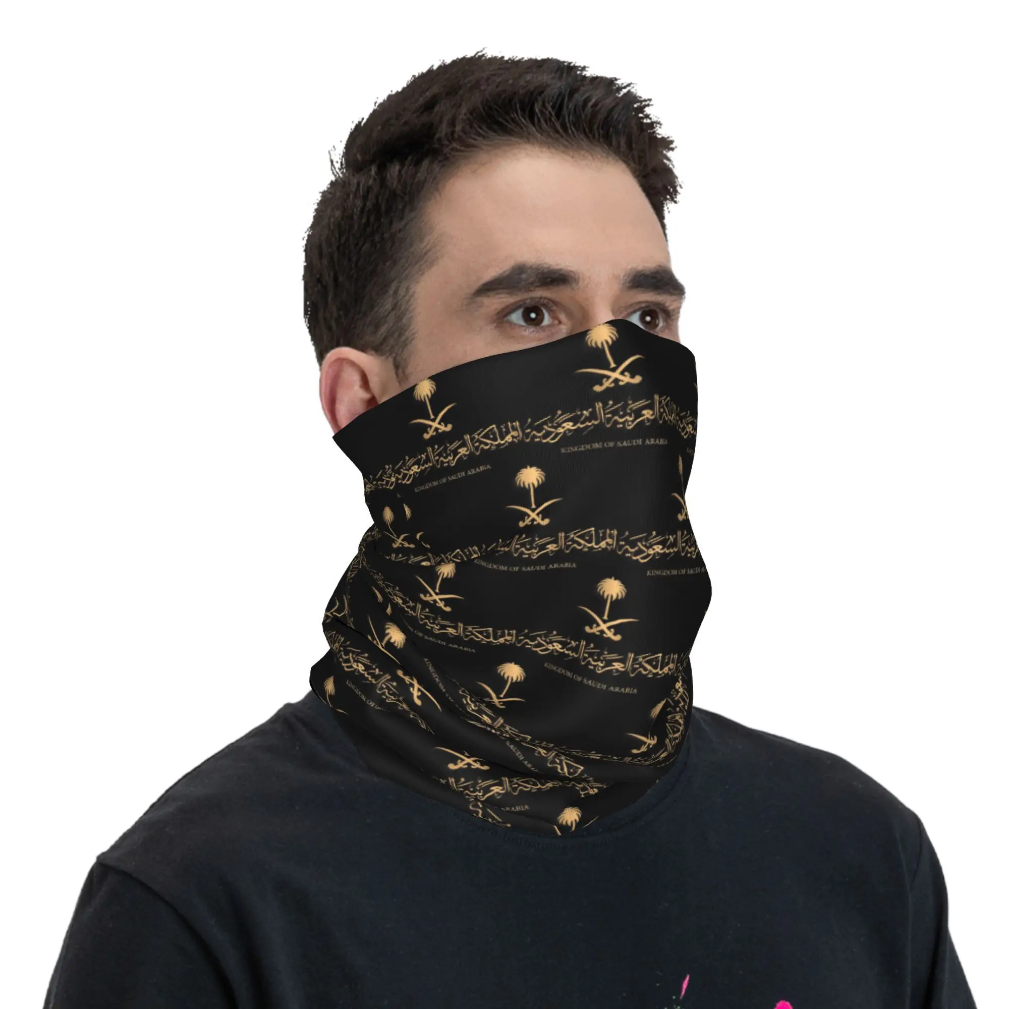 Saudi Arabian Flag On Saudi Emblem Bandana Neck Cover Printed Wrap Mask Scarf Cycling Scarf Hiking Fishing For Men Women Adult