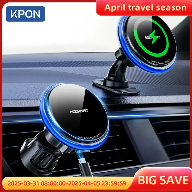 KPON Magnetic Car Phone Holder Wireless Charging Adjustable 360° 15W Air Vent Universal  for iPhone