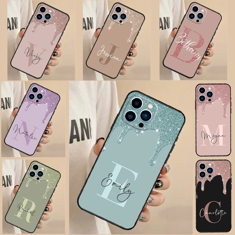 Spersonalizowane etui z brokatem dla iPhone 16 15 12 13 Mini 11 14 Pro Max X XR XS 7 8 14 Plus Cover Coque