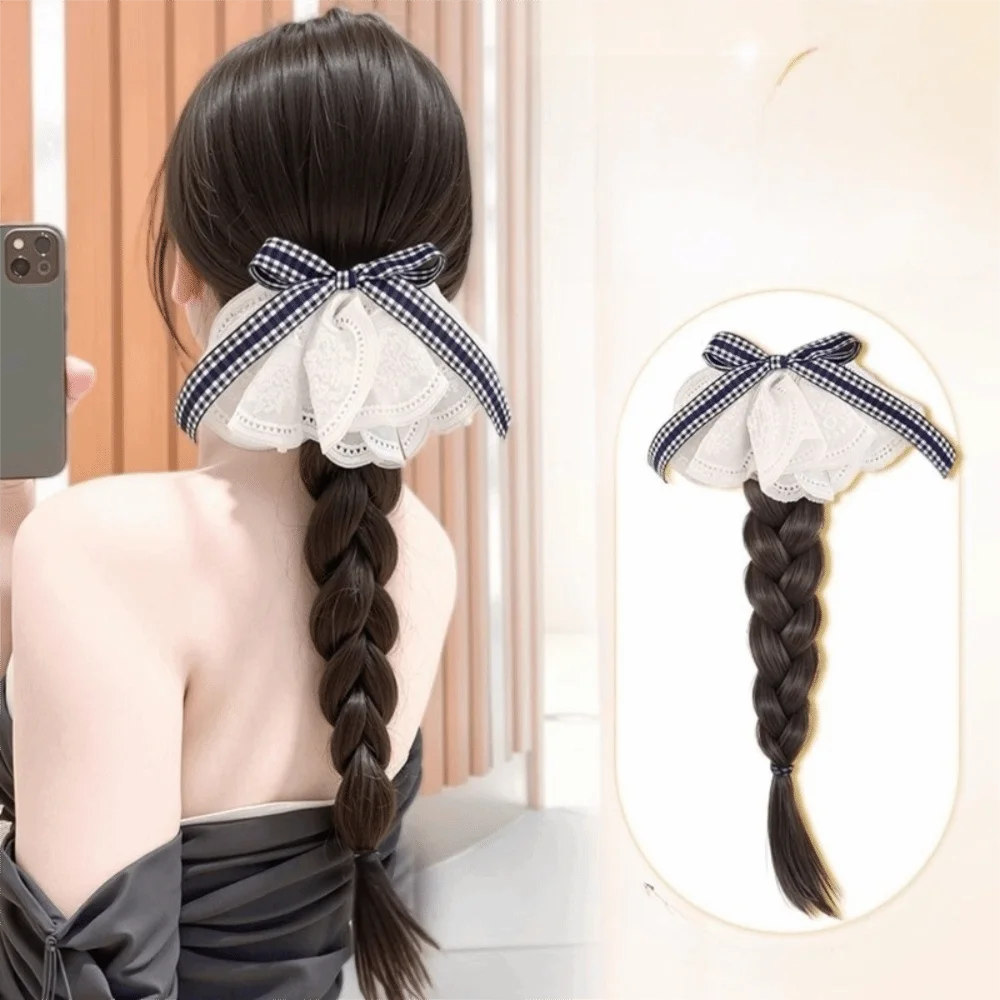 جديد الاصطناعية مشبك شعر كليب ذيل حصان شريطة من الدانتيل شعر مستعار منفوش مشبك شعر Bowknot أسود شعر مستعار مضفر إكسسوارات الشعر
