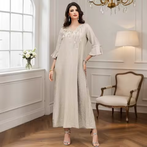 Middle East Ramadan Moroccan Muslim Forged Face Dress Arab Dubai Dress Luxury Fashion Hot Diamond Evening Robe