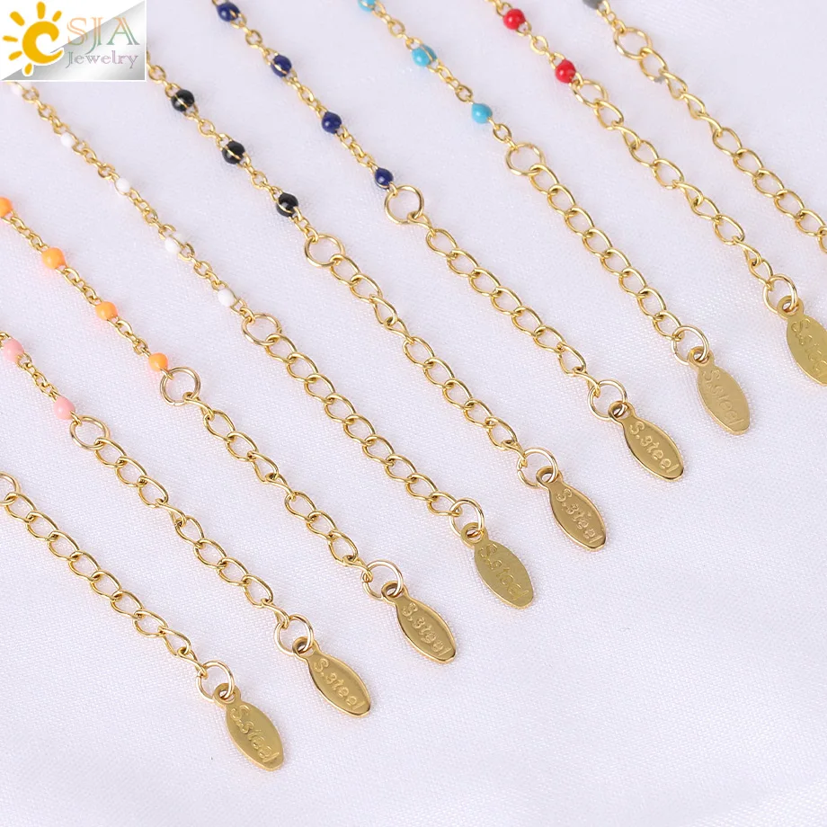 CSJA 7 Chakra Natural Stone Crystal Bracelet for Women Stainless Steel Link Chain Amethysts Chip Crystal Bracelets Jewelry H016
