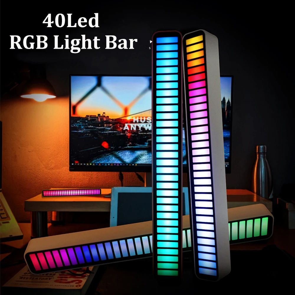 Barra de luz Led RGB recargable con Control de voz, lámpara de atmósfera para juegos, 40Led, Control por aplicación, niveles de música USB