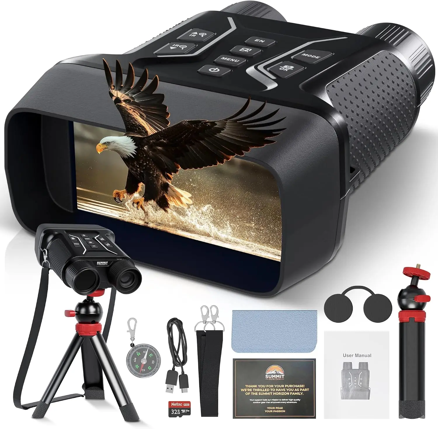 Night Vision Goggles Adults Infrared Binoculars 4K 36MP Camera 4.5 Screen 8X Digital Zoom 4500mAh Rechargeable Battery 32GB TF C