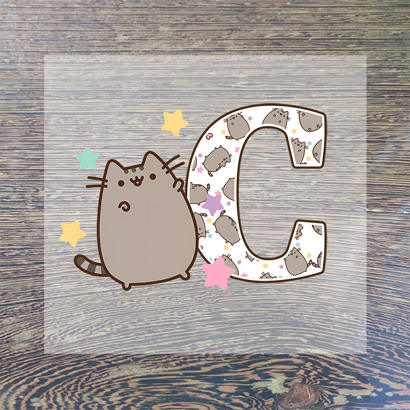 Pusheen Cat Iron on Patch Sticker Letter A-Z Customization Stitch Patches T-shirt Tops Clothing Cartoon Anime Boys Girls Gifts