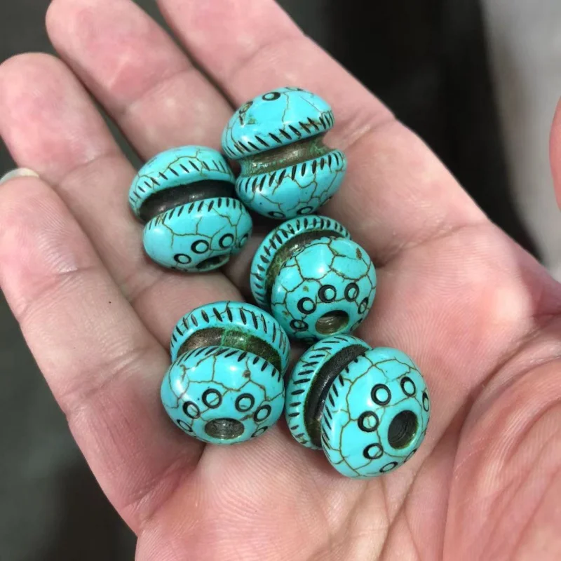 Wholesale Vintage Turquoise Carving Hollow Bead Scattered Beads Semi-Finished Bracelet Beaded Handmade DIY Ornament