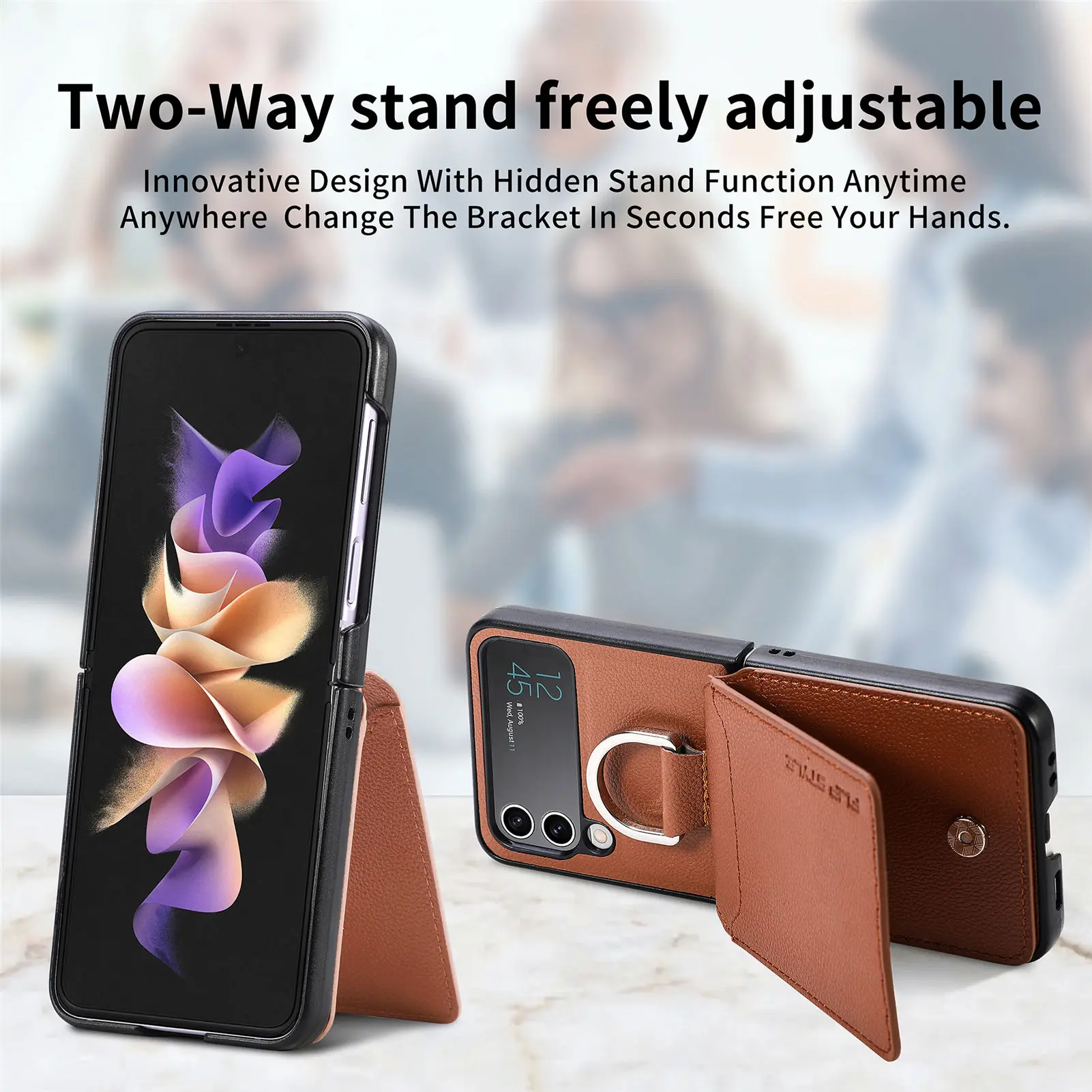 Brieftasche Handy hülle für Samsung Z Flip 4 Fingerring Karten halter Ständer stoßfest Litschi Muster PU Lederbezug für Z Flip 3 5 6