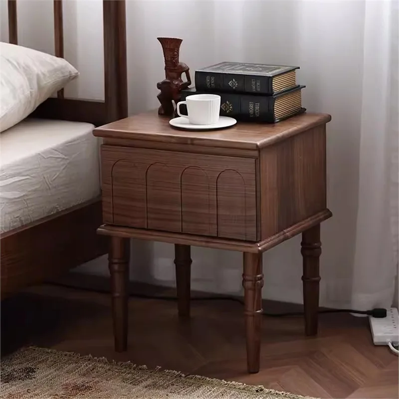 French retro black walnut solid wood bedside table bedroom American cherry wood storage locker medieval bedside table