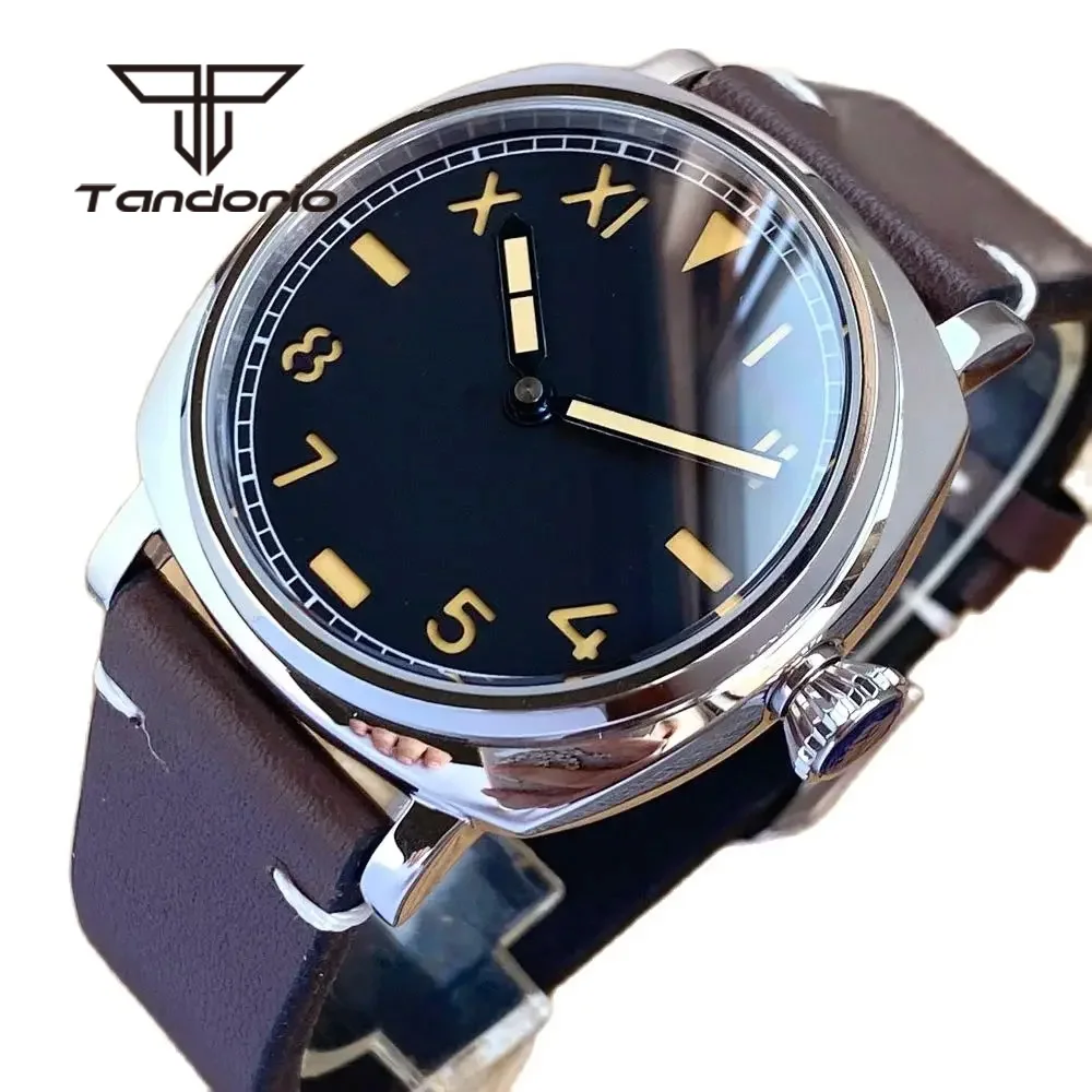 Tandorio 42mm NH35A Square Polished 20ATM Men\'s Dive Automatic Watch Sapphire Crystal California Dial Screw Crown Leather Band