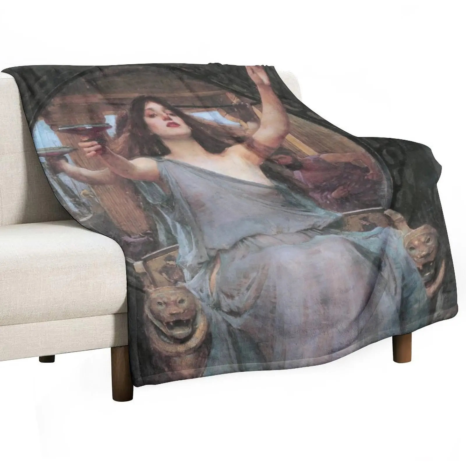 The Sorceress- Circe Offering the Cup to Ulysses Throw Blanket Soft Flannel Fabric Blankets