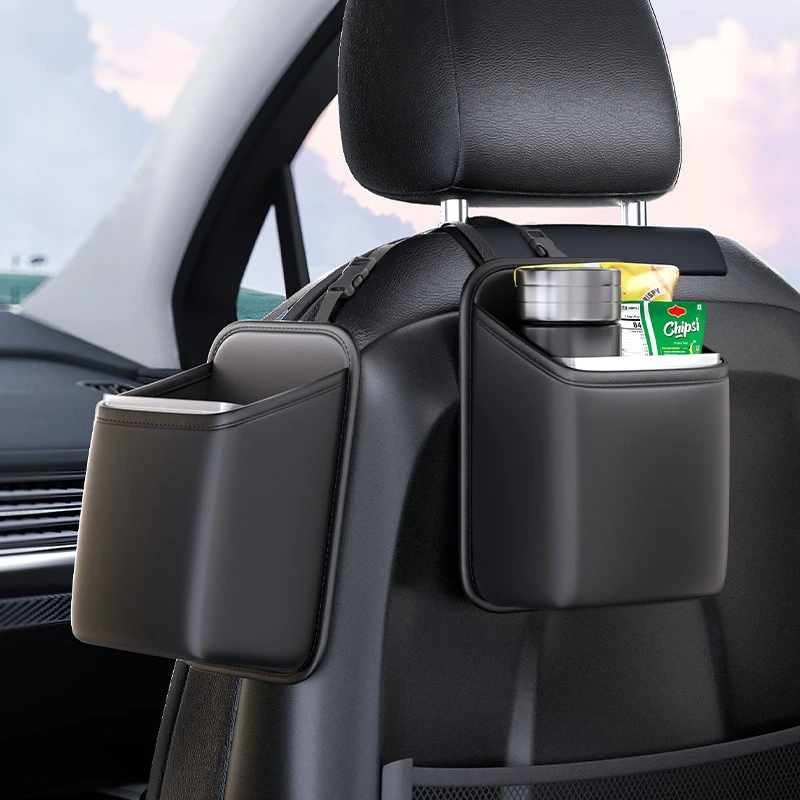 for Audi sline A4 B7 PU Leather Car Seat Back Trash Bag Storage Box Multi-Functional Vehicle Interior Waste Disposal Hanging Bag