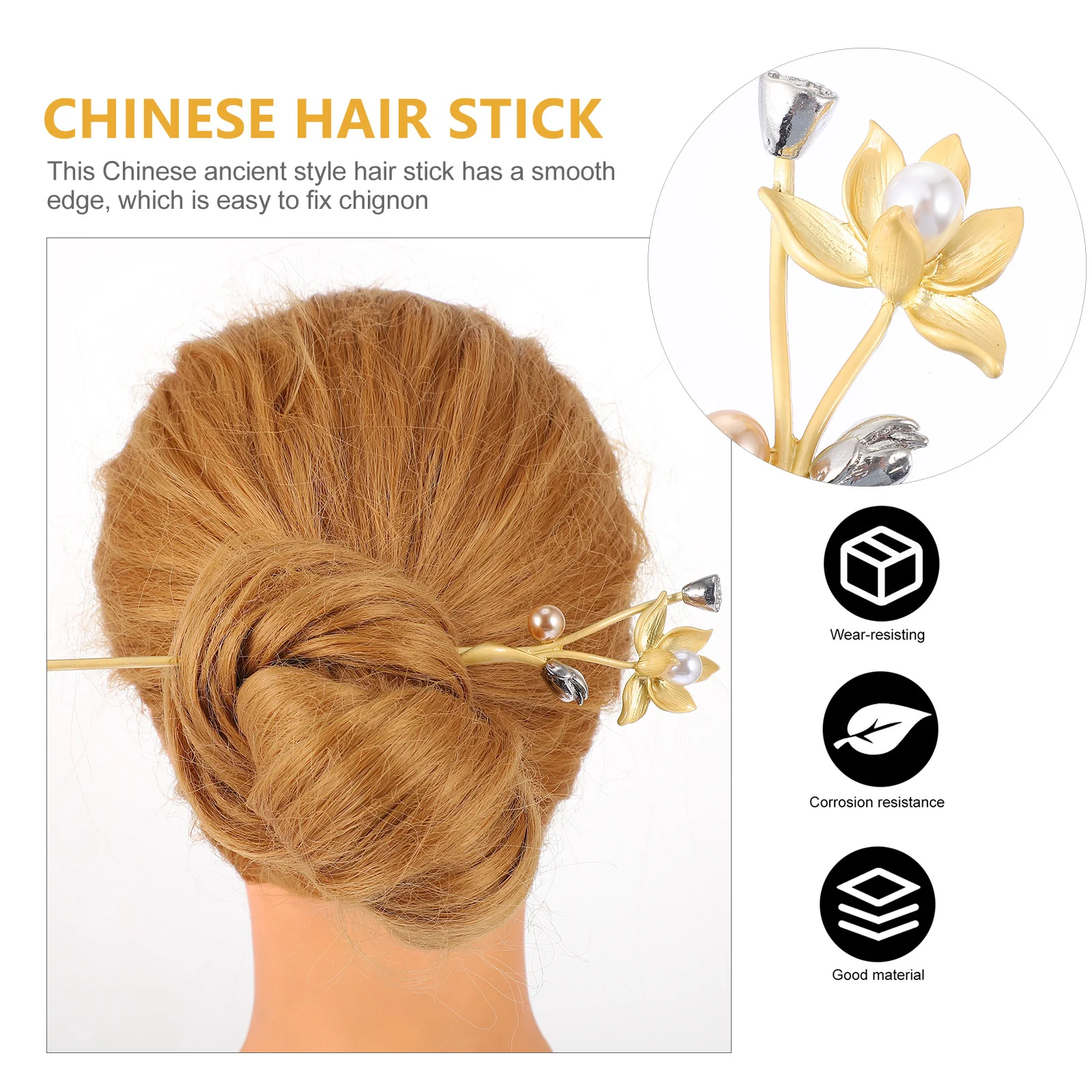 

Vintage Hair Chopstick Lotus Flower Hairpin Zinc Alloy Retro Hairpin For Cosplay Party Hanfu Styling Pearl Decorated Lightweight