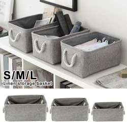 S/M/L Linen Storage Basket Foldable Sundries Storage Baskets Cosmetics Container Cotton Linen Storage Box Desktop Organizer