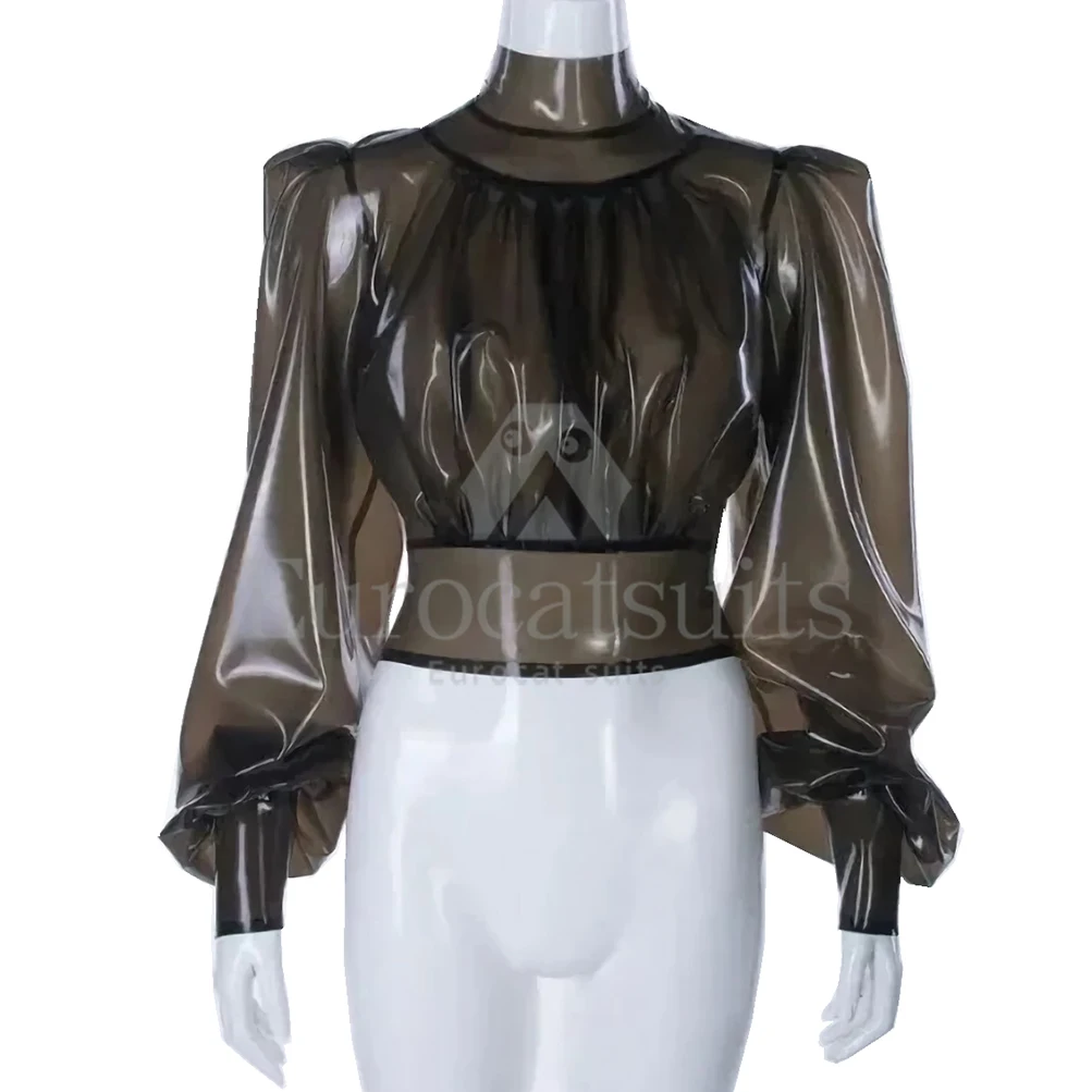 

Customized Sexy Female Men Latex Top Shirt Back Zip Fashion Latex Blouse Rubber Fetish Costumes Club wear