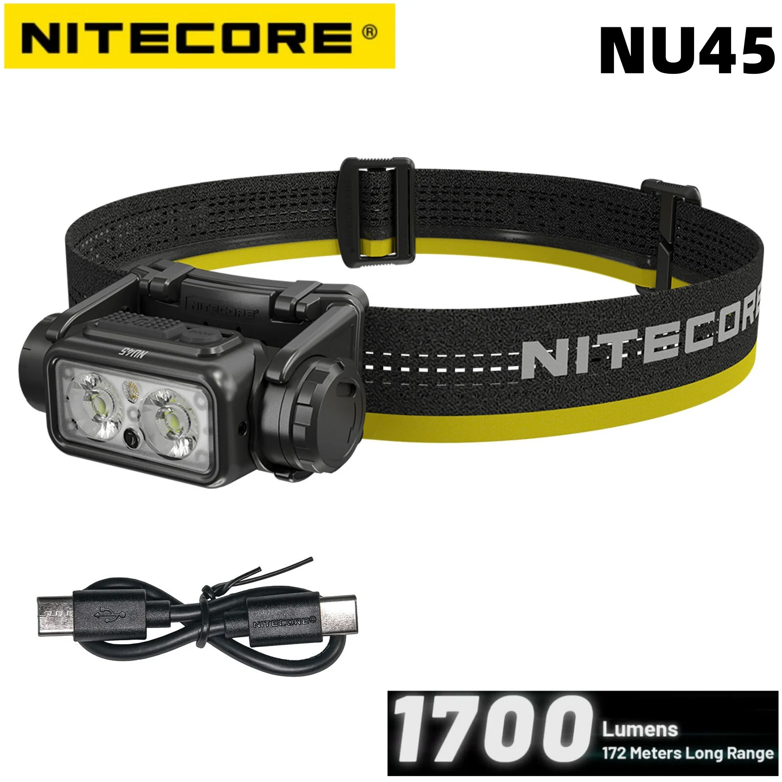 

NITECORE NU45 Lamp 1700 Lumens Headlamp LED Compact Type-C Fast Charging Rechargeable Headlight White+Red Light Bulit-in Battery