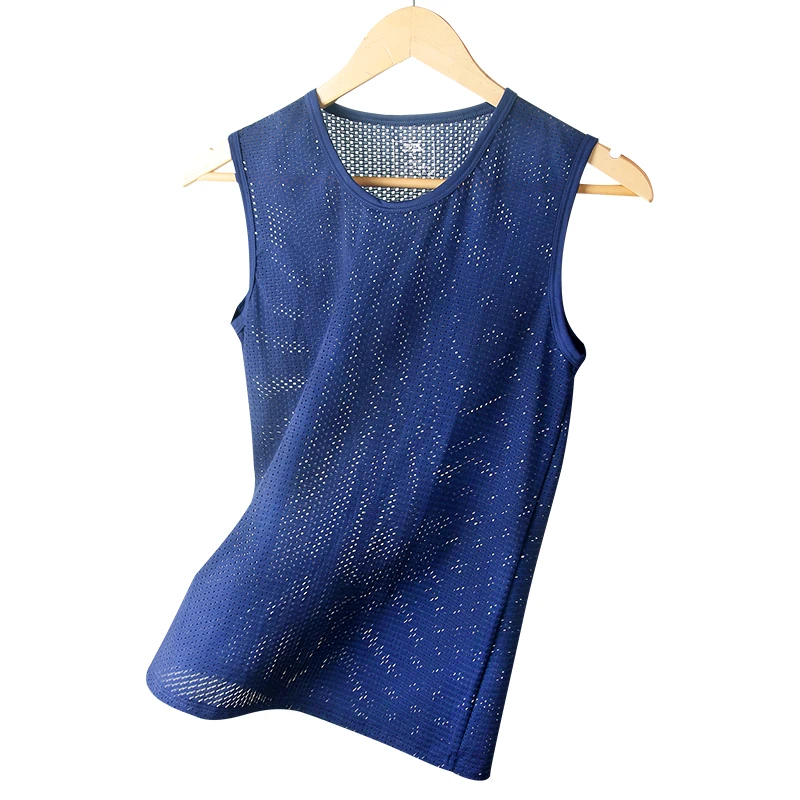 Herrenweste Ice Silk Mesh Schnelltrocknende Weste Herren Sport Fitness Atmungsaktives V-Ausschnitt Dünnes ärmelloses T-Shirt