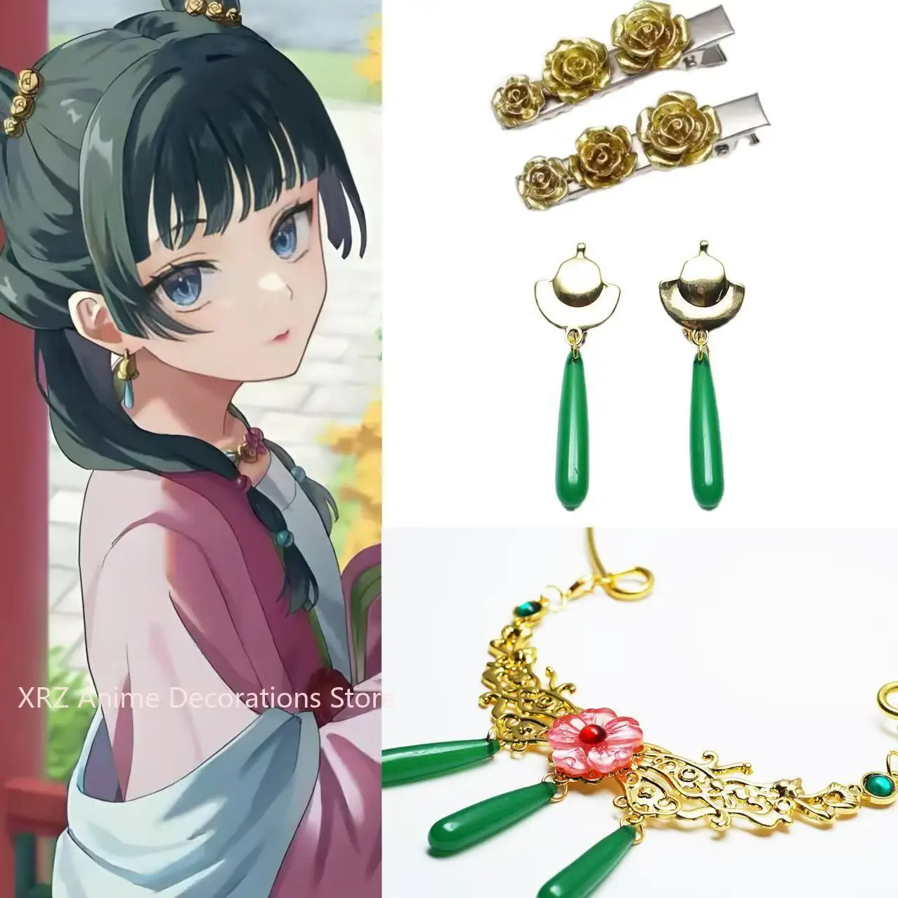 

Аниме «Дневники аптекартии» Maomao, ожерелье для косплея, серьги, заколки для волос, головные уборы, зажимы для ушей, аксессуары для женщин, реквизит на Хэллоуин