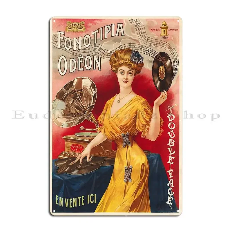 Fonotipia Odeon Double Face Italian Gramophone Record Label 1910 Vinyl Disc Metal Plaque Home Character Home Tin Sign Poster