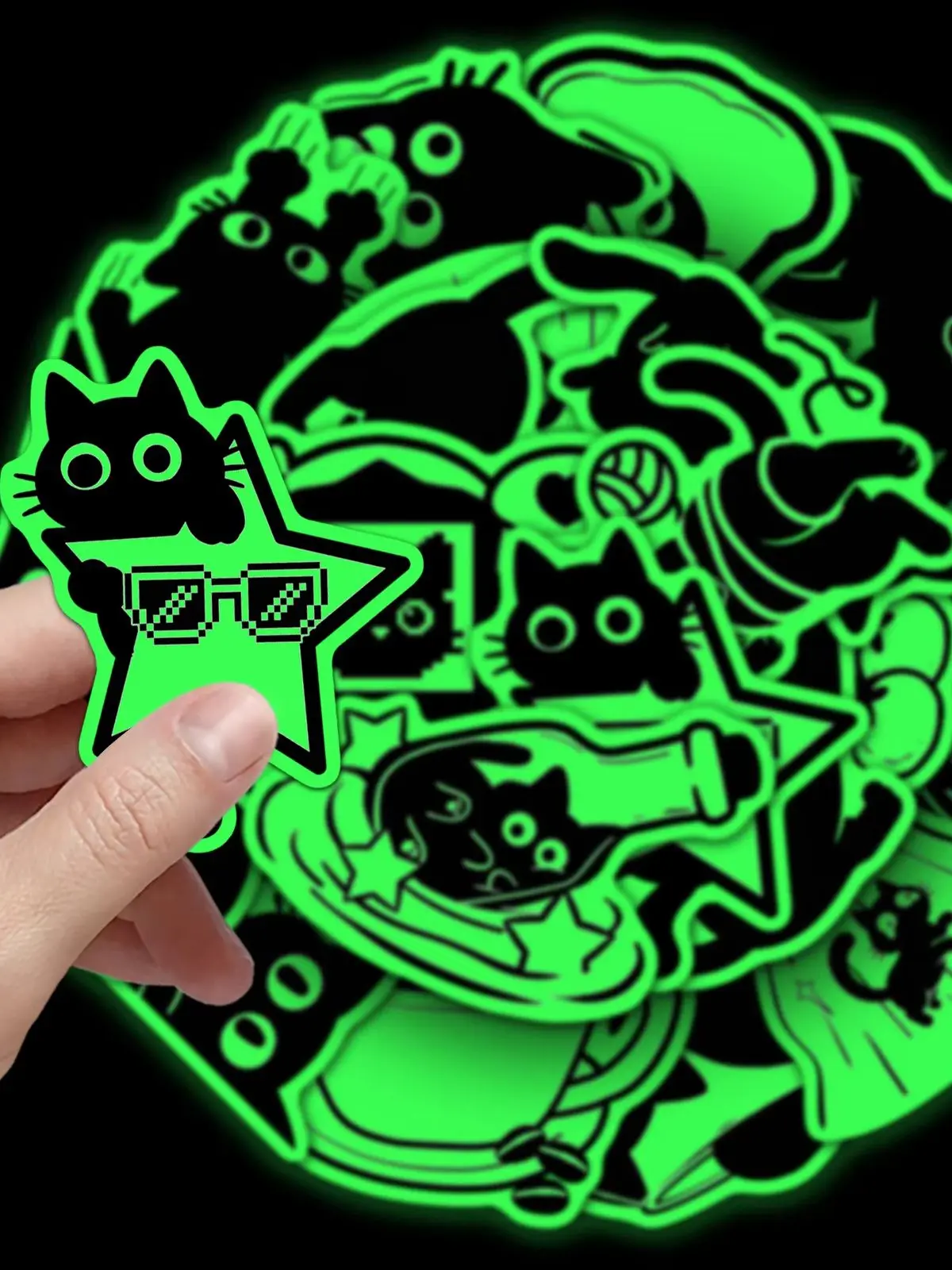 AliExpress NONE 20Pcs Black Cat Night Light sticker DIY cartoon Decoratio phone Luggage Laptop Guitar Bike Skateboard fridge helmetKid Toy gift