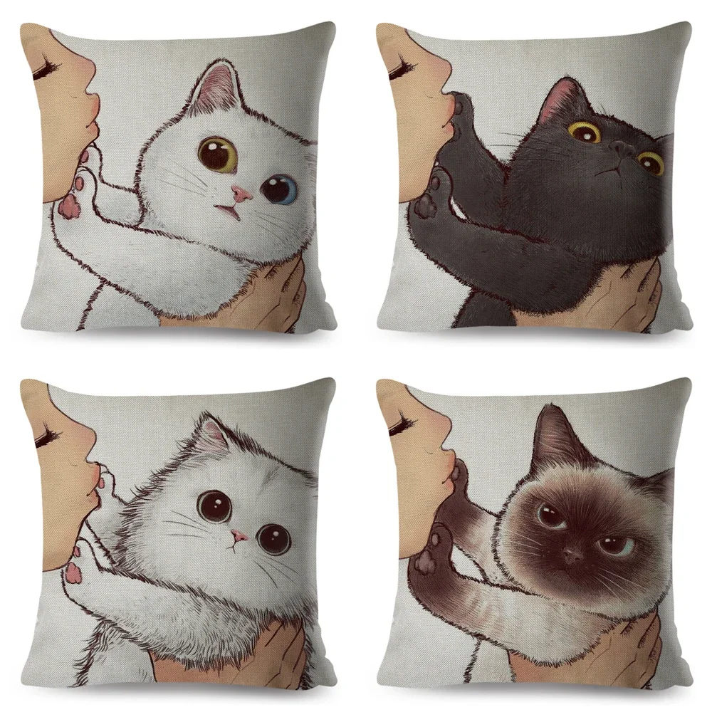 

Funny Love Kiss Cute Cat Pillows Cases for Sofa Home Car Cushion Cover Pillow Covers Decor Cartoon Linen Pillowcase 45x45cm