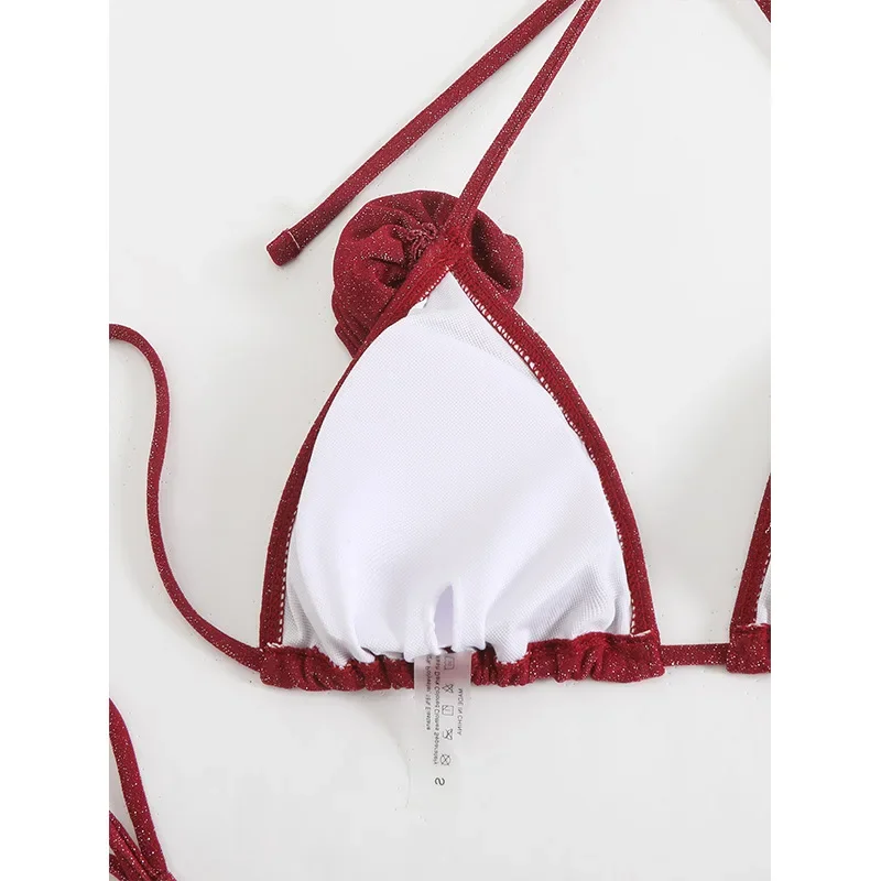 Novo conjunto de 3 peças maiô feminino corda banho sexy micro biquíni conjunto com saias sarong brilhando beach wear maiô claret