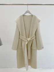 New Arrivals Winter Autumn Handmade Wool Coat Women Elegant Double-side Soft Korean Cashmere Coats and Jackets Women with Belt