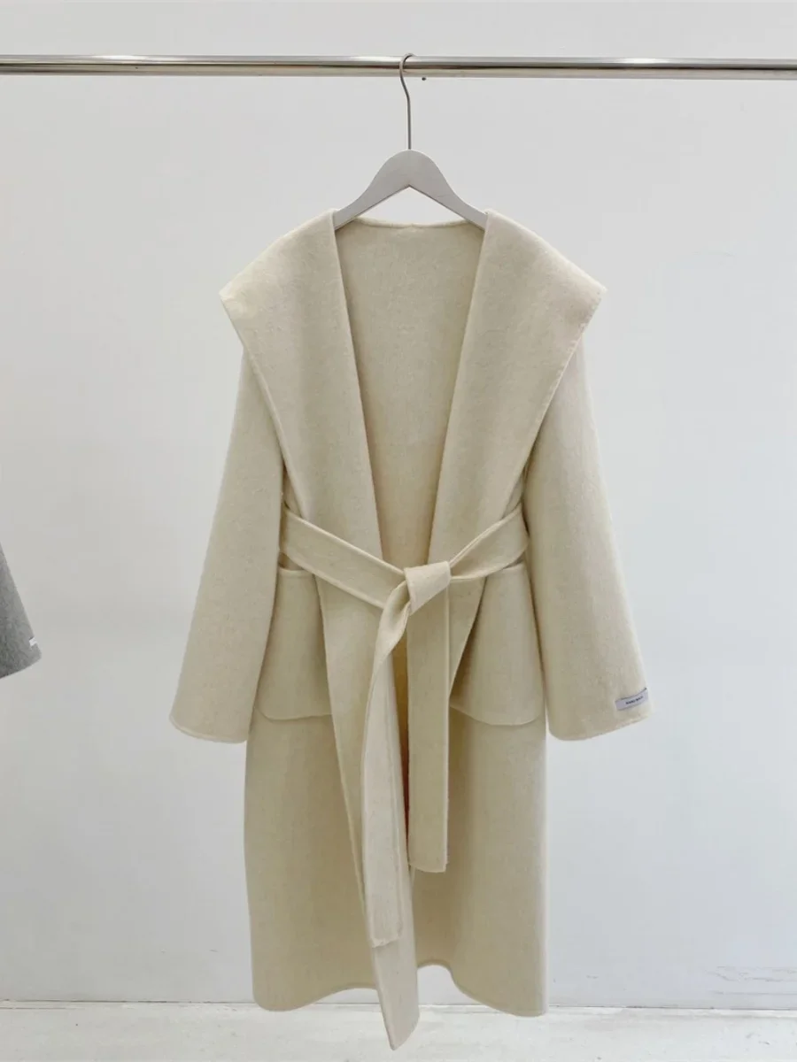 New Arrivals Winter Autumn Handmade Wool Coat Women Elegant Double-side Soft Korean Cashmere Coats and Jackets Women with Belt