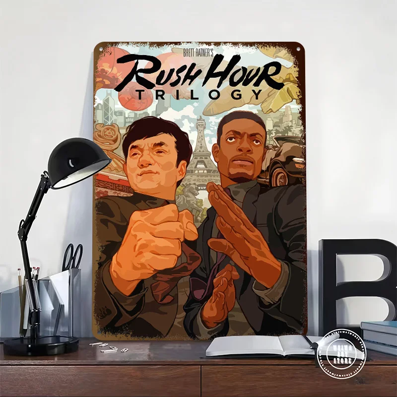 Rush Hour Trilogy Movie Printed Poster Customized Retro Wall Art Vintage Metal Tin Signs for Modern Home Decoration Ornaments