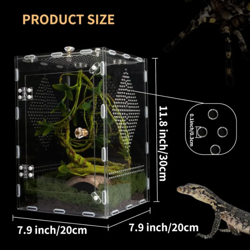 Desktop Removable Acrylic Reptile Terrarium Breathable Feeding Breeding Box Display Case For Snake Insect Spider Crawler Pets