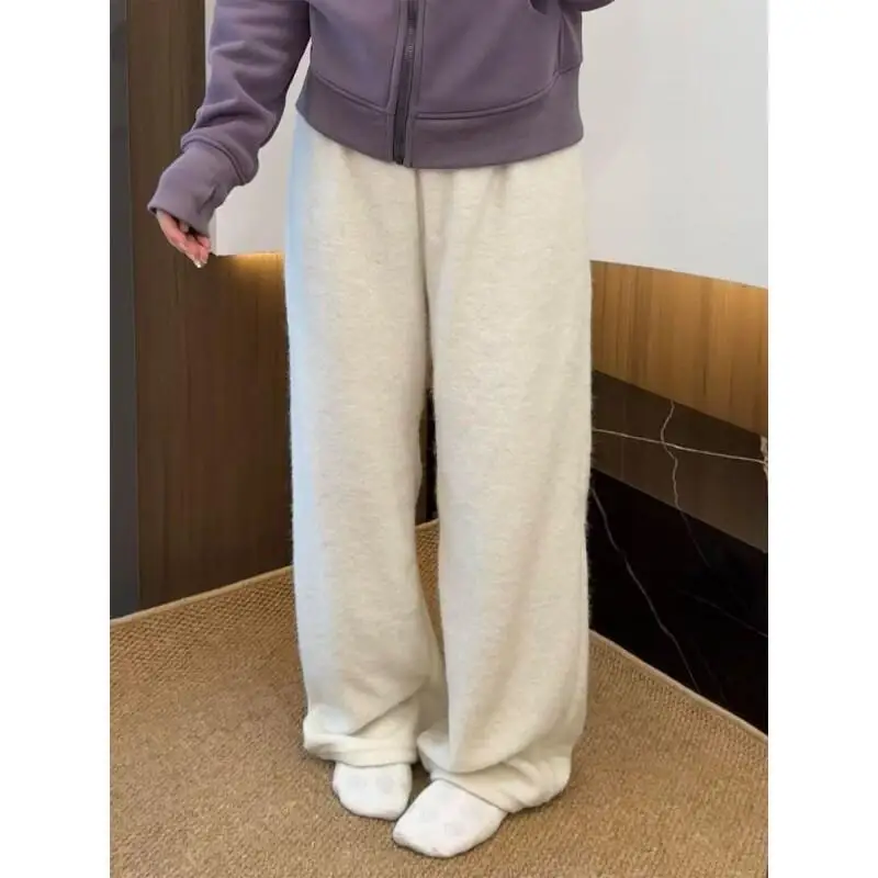 

Женские широкие брюки, шерстяные брюки в корейском стиле ретро, женские осенне-зимние брюки с высокой талией, тонкие свободные повседневные универсальные брюки-полотенца