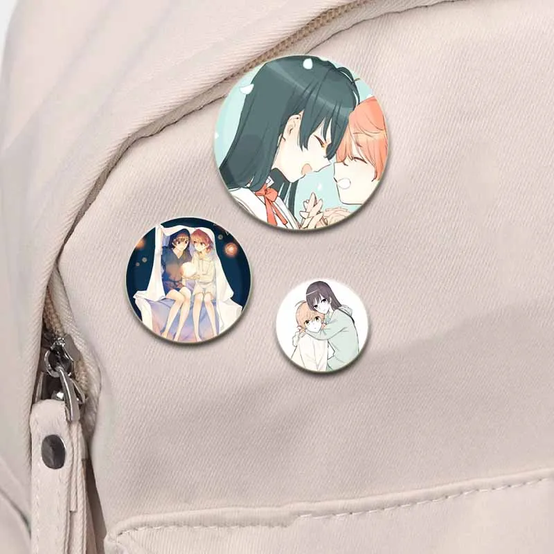 58/44/32mm Anime Bloom Into You Tinplate Pins Character Icon Badge Handmade Brooches for Backpack Clothes Decoration Gifts