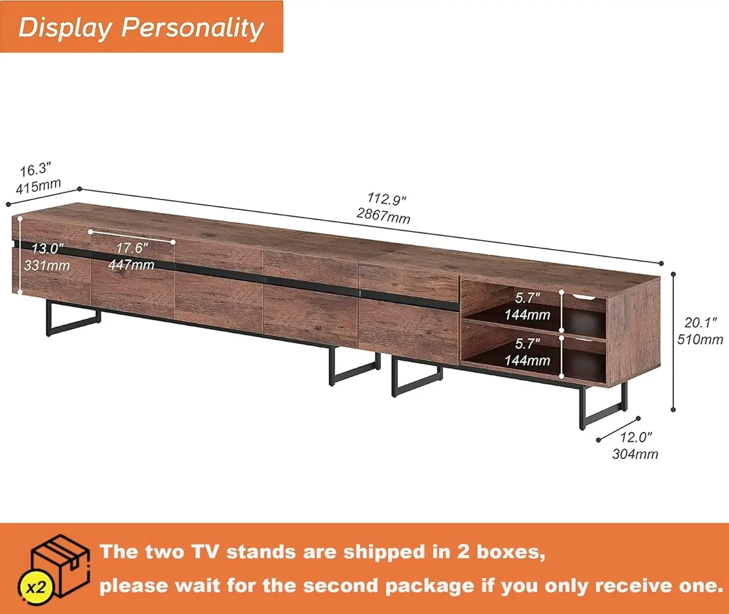 Modern TV Console for Living Room, 2 in 1 Wooden TV Stand with Storage for 100 Inch TV, TV Entertainment Center