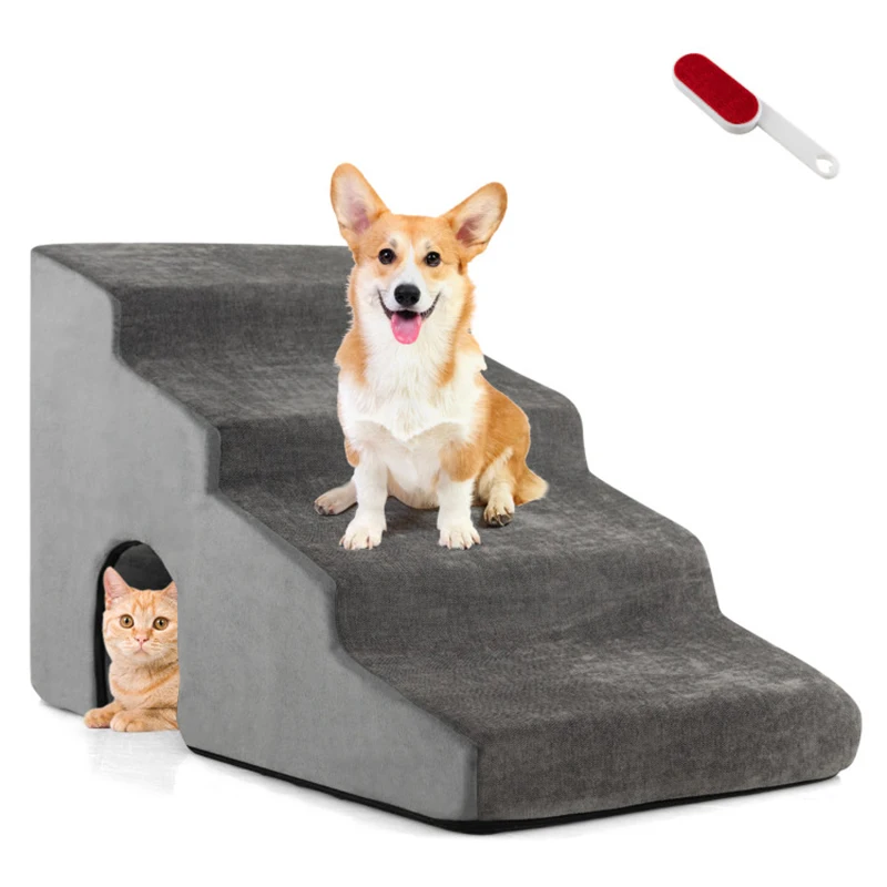 High-density Foam Support Non-slip Gentle Steps 4-Tier High-Density Foam Dog Ramps Extra Wide Pet Stairs with Non-slip Bottom