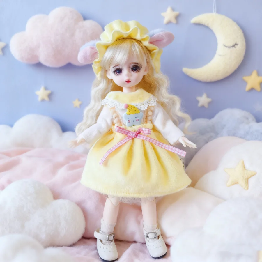 Suitable for 30 Cm Bjd Doll New Hot-selling Winter Clothes Simple Plush Overalls Dress Cute Personality Cat Ear Headdress