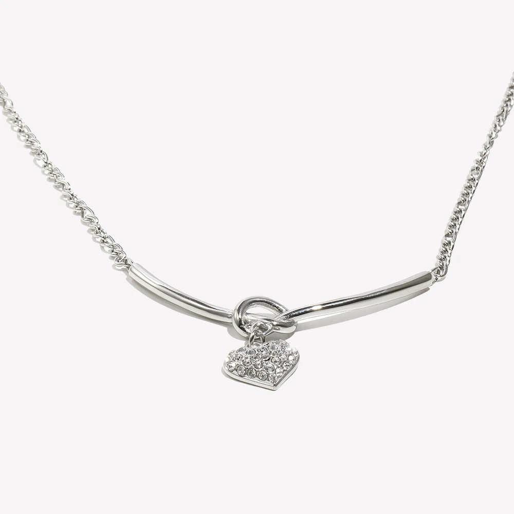 E.B.belle Cute  V-shape Rhinestone Heart Necklace Stainless Steel 18k Gold Plated For Women Fashion Charm Hypoallergenic image 4