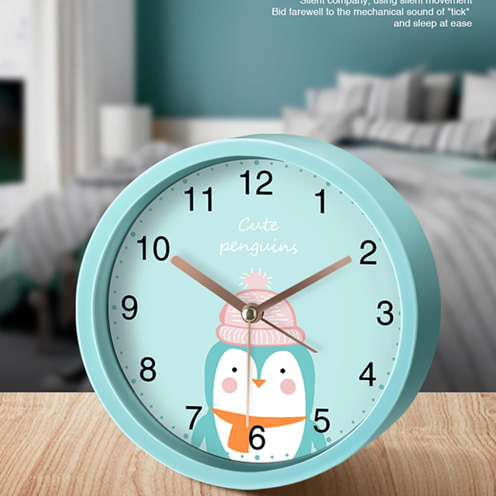 13 cm runder, leiser Wecker, Cartoon-Kleinuhr, Schlafzimmer, Nachttisch, Wecker, nicht tickend, für Studenten, Aufwachen, Geschenk
