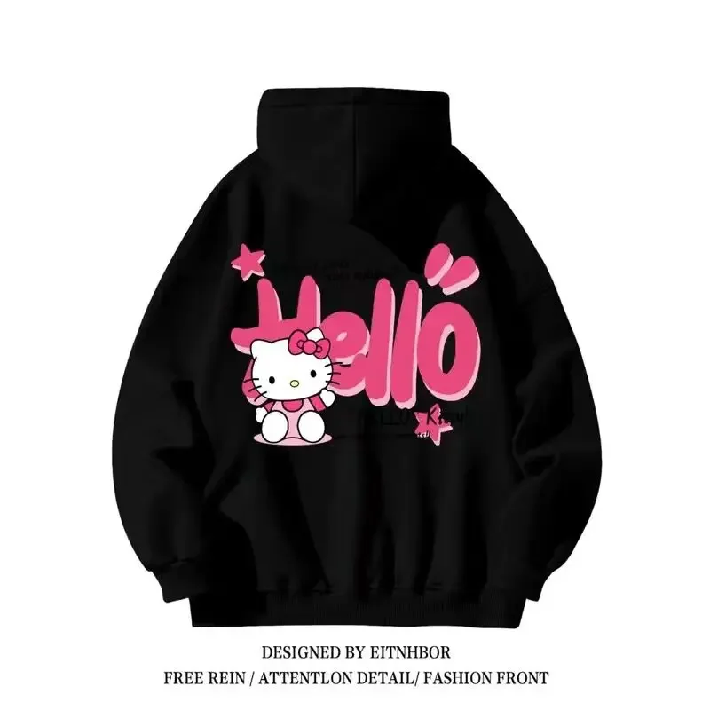 Sanrio Hello Kitty Hoodie Streetwear for Boys Girls Loose Versatile Tops Spring Autumn Hooded Coat Kawaii Clothes Y2k Sweatshirt