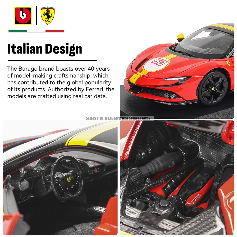 Bburago 1:18 Ferrari FXXK EVO 296 GTB SF90 488 GTB SP1 Alloy Luxury Vehicle Diecast Cars Model Toy Collection Gift for boys